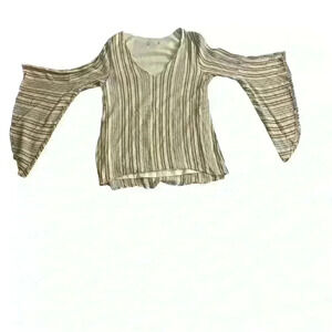 Altar’d State Striped V-Neck Bell Sleeve Top Size Small.